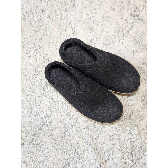 Glerups Wool Slippers Leather Sole Slip On Charcoal Black Gray EU 40 US 9 Womens - Picture 7 of 9